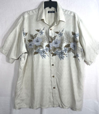 Puritan Men's Large 42-44 Shirt Beige Hawaiian Flowers Rayon Short Sleeve