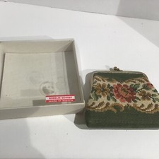 VTG Petit Point Needlepoint Floral/Roses tapestry Coin purse AUSTRIA Used In Box