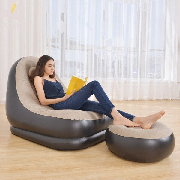 Sillón Puff Inflable Chaise Longue Con Reposapiés Relax Casa Jardín DFH