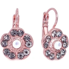 Mariana Ice Queen Rose Gold Earrings in Dark Grey Clear Cabochon Flower 1154 NWT