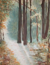 1977 gouache painting autumn landscape signed