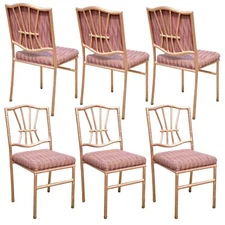 Shelby Williams Faux Bamboo Pink Rose Gold Upholstered Banquet Chairs - Set of 6
