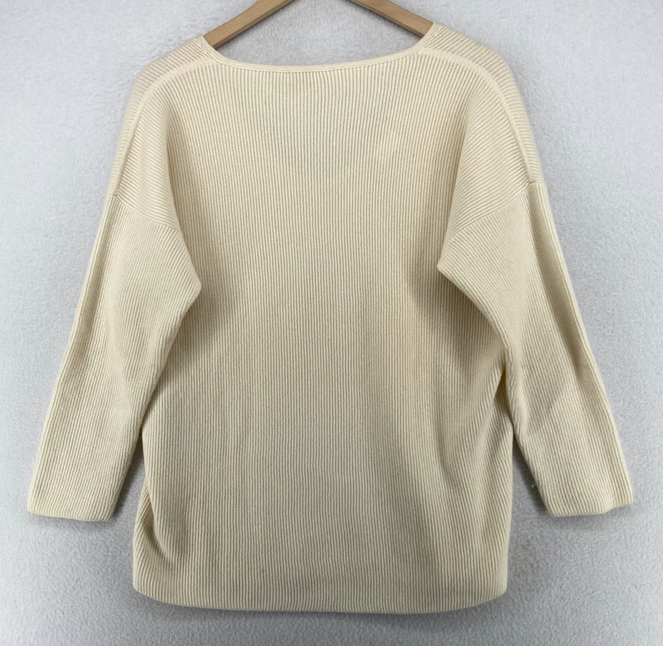 Suéter CRUCIANI para mujer 44 M túnica acanalada de cachemir cuello en V suéter blanco roto Foto 3 de 4