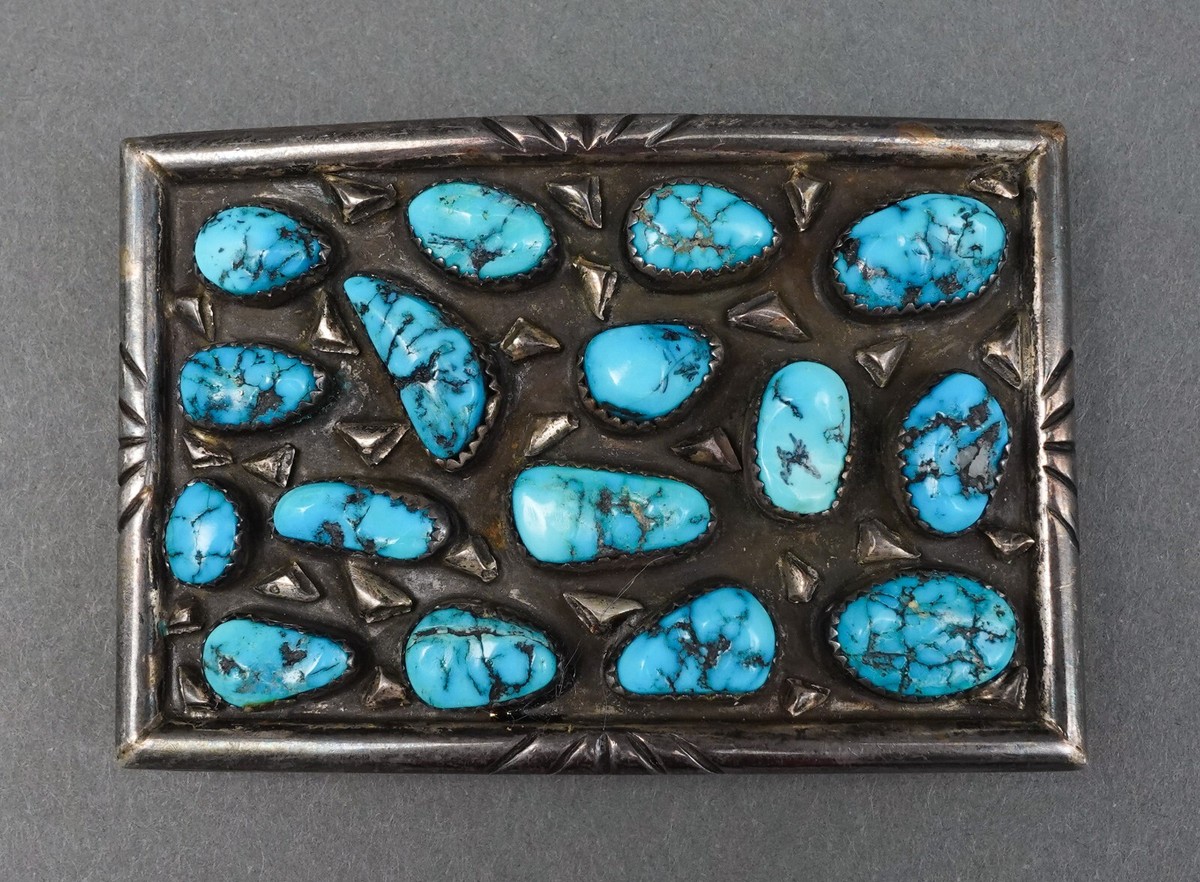 Ben B Morgan Signed Navajo Sterling Silver Turquoise Cluster