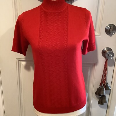 Vintage red cable knit fitted high neck women's sweater top Bombshell Size small