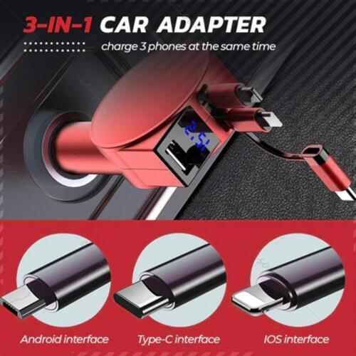 USB Retractable Car Charger Power Adapter Fast Charging for iPhone Android - Photo 12 sur 15
