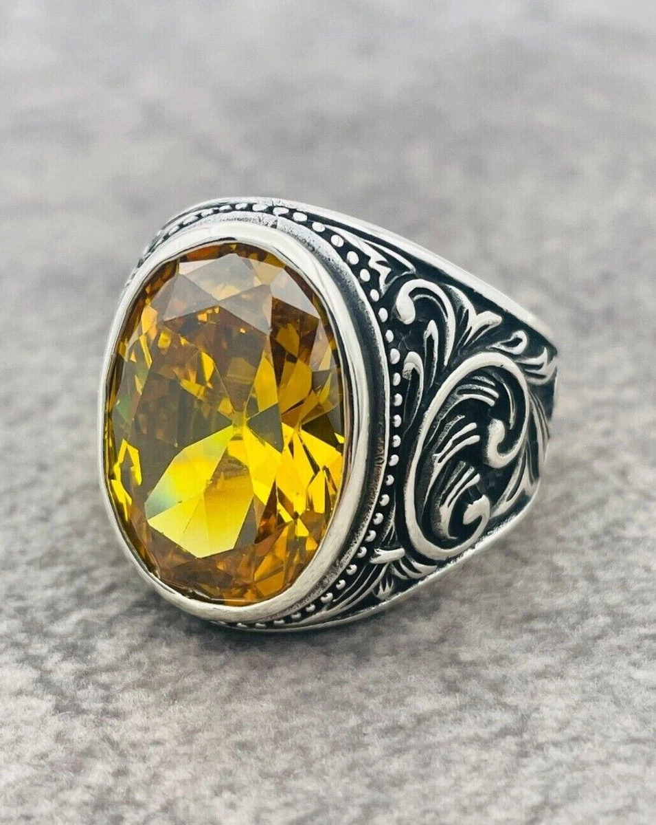 Yellow stone rings sterling silver store
