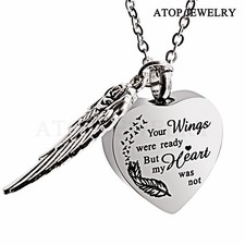 New Heart Wing Crystal Urn Necklace For Ashes Cremation Pendant Memorial Jewelry