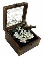 5" Brass Nautical Antique Finish Marine Collectible German Sextant W/ Wooden Box