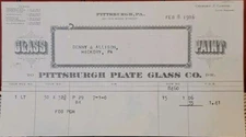1916 Pittsburgh Plate Glass Co PPG Billhead Receipt Pittsburgh PA Ephemera