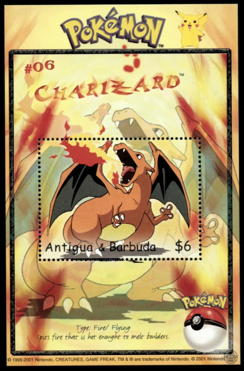 Buy Antigua 2001 - Pokemon #06 Charizard - Souvenir Stamp Sheet