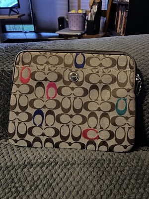 Coach Poppy Signature Universal Tablet Sleeve Case  Logo, Red Lining, Bag Charm