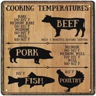 Xiddxu Metal Vintage Tin Sign Decor Cooking Temperatures Chart Meat Poultry Fish