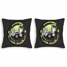 Set of 2 Retro Truck Graphic Throw Pillow Covers 18x18in - for Couch Bed Decor
