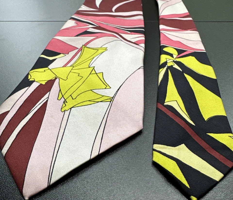 Gravata de seda EMILIO PUCCI ITÁLIA DESIGN GEOMÉTRICO rara única - Imagem 2 de 4