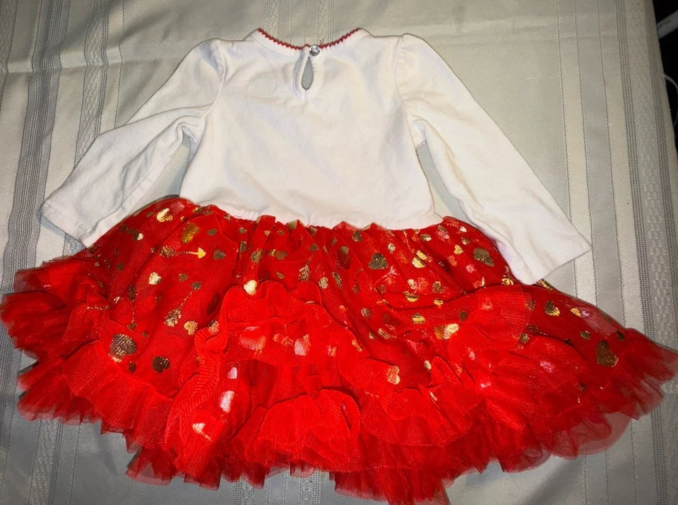 Koala My First Valentines Dress 6-9 M Baby Girl Red Tutu golden Hearts White Top - Image 4 of 4