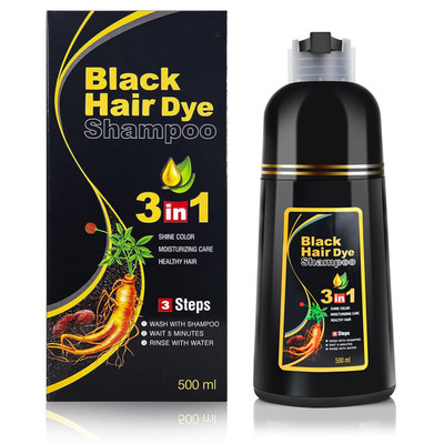 Black Hair Dye Shampoo for Gray Coverage, 3 in 1 Herbal Instant color with 100%