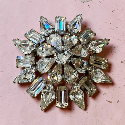 #ad Vintage Kramer of New York Domed Multi Layer Clear Prong Set Rhinestone Brooch $45.00
