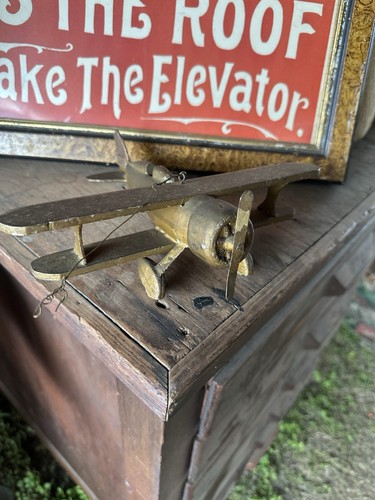 1940s Airplane Statue Handmade USA Bi Plane Wood Farmhouse Aerodynamics - Picture 5 of 9