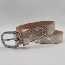 Abercrombie Belt Girls 13-14 Brown Leather Silver Metallic Moose Logo Shimmer