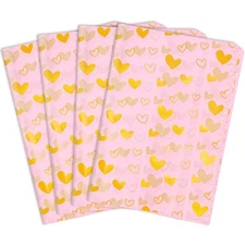 100 Sheets Pink Gold Heart Tissue Paper, 20x14 Inch, Gift Wrapping Bulk, Party