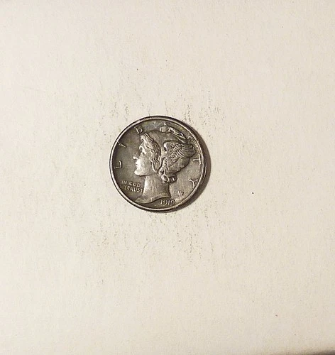 1919-D Mercury Silver Dime grades XF, Smokey Gray Toning Over Old Very Lt Clean.