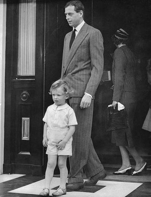 Prince Edward little son of Duke of Kent stands in doorway of thei- Old Photo