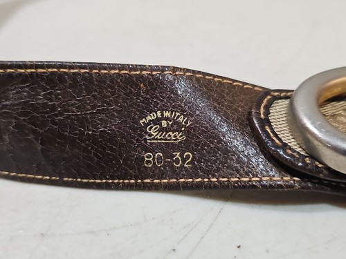 GUCCI GG BELT RARE VTG Brown Monogram Print Leather & Canvas Size 80/32, US - Picture 3 of 12