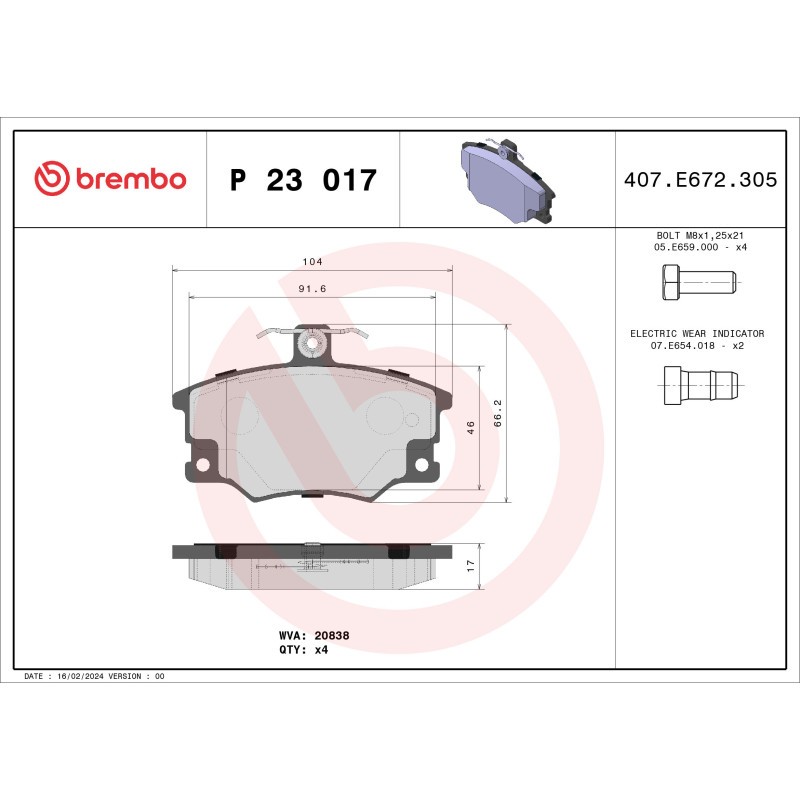 BREMBO P 23 017 Brake Pads Set Front for Tempra Tipo Dedra Panda Regata Punto De