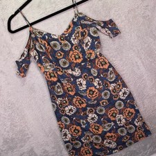 ASTR The Label Women Dress S Blue Floral Cold Shoulder ADR94610 Slim Fit
