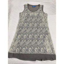 Simply Vera Wang Womens L Floral Lace Sleeveless Shift Dress Taupe Grey Cream