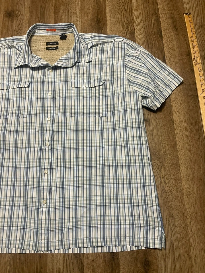 Van Heusen Shirt, Men's Size XXL, 18-18.5 Blue Green White Button Up Classic Fit - Image 3 of 4