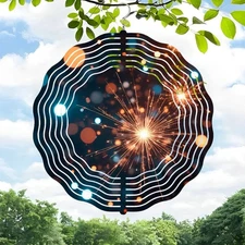 Metal  Wind Spinners & Chimes - Vibrant Circular Design with Concentric Lines