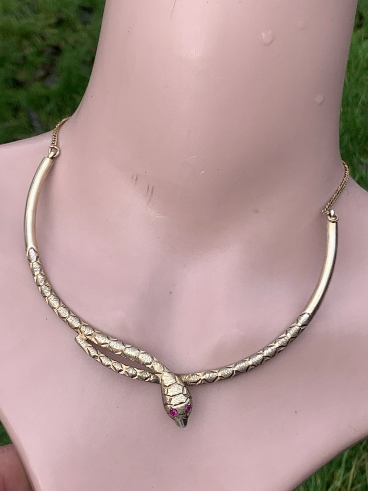 Silver Ruby Eyed Large Vintage Snake Necklace ￼ - image 1