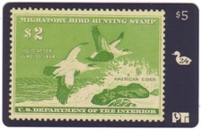 Duck Hunting Permit Stamp Card #24 'Void After 1958' American Eider Phone Card