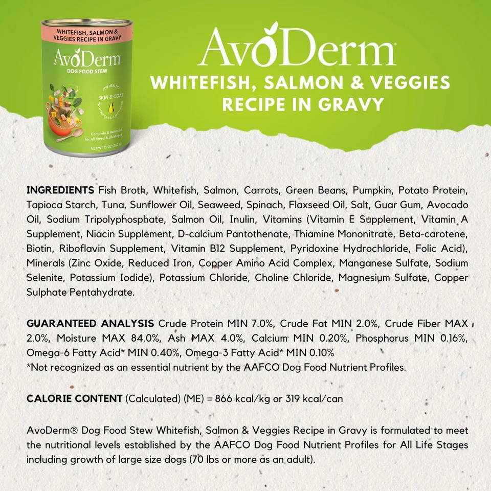 Receta de estofado de pescado blanco y salmón con verduras para perros 13 oz, estuche de 12 latas Foto 4 de 4