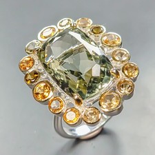 Art ring 26 ct Natural Green Amethyst Ring 925 Sterling Silver Size 8 /R450827