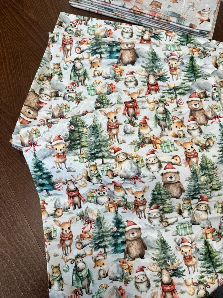 5 yardas Navidad Bosque Lindo Bebé Animales 100% Algodón Tela 61"" Ancho Foto 4 de 4