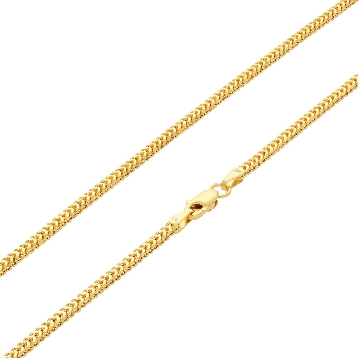 14K Fox tail ゴールドチェーン ネックレス 14K Yellow Gold 1.5mm Franco Box Wheat Foxtail Chain Necklace Mens