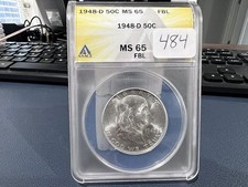 1948-D 50c Franklin Half Silver Dollar Anacs MS 65 FBL (GJ) FULL BELL LINES