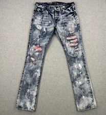PRPS Jeans Mens 33x34 Acid Wash Paint Splatter Demon Slim Straight Distressed