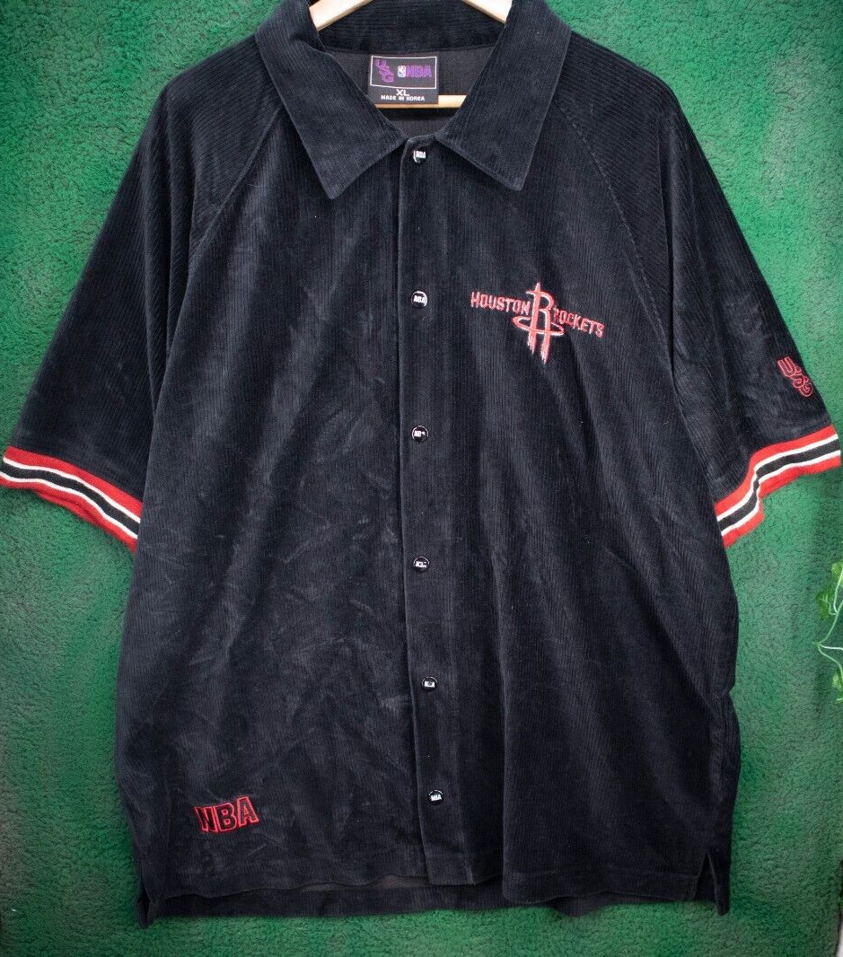Rare Vtg Usg Nba Houston Rockets Button Front Shooting Shirt Jacket 90S Size Xl