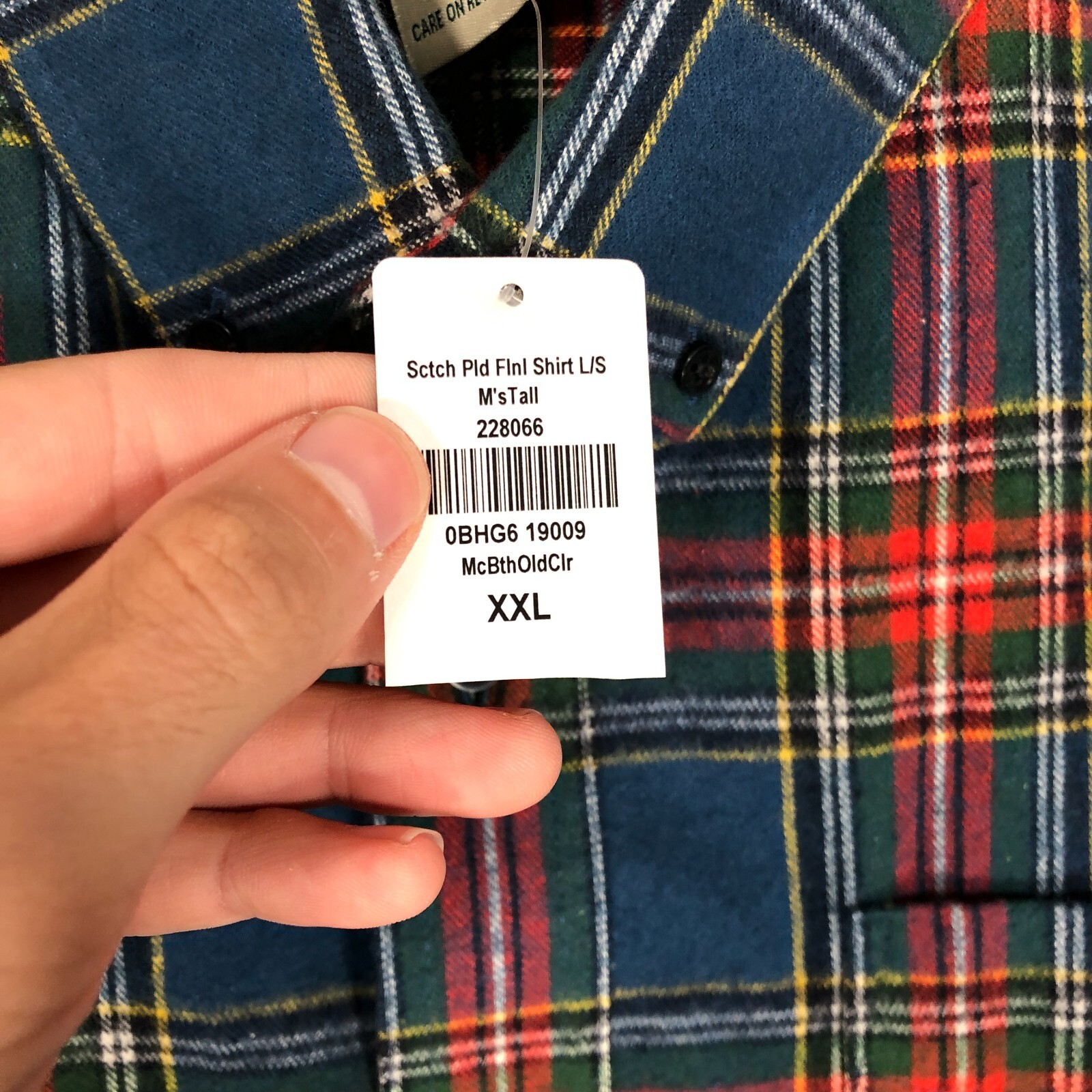 LL Bean Shirt Mens 2XL Tall 2XLT Blue Red Flannel Button Up Outdoor