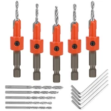 5Pcs Counter Sink Tapered Drill Bits 1/4" Hex Shank Quick Change for Woodworking