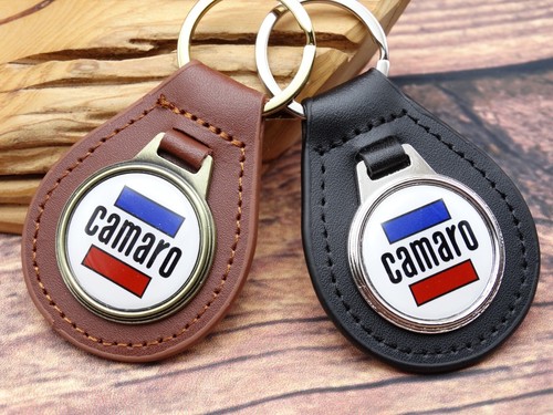 Vtg. WHITE CHEVY CAMARO GENUINE LEATHER KEY FOB CHAIN RING Automotive CAR TRUCK - Bild 1 von 7