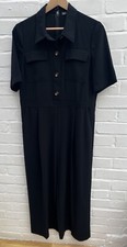 BNWT M S Jumpsuit UK 14 Black Short Sleeve Wide Leg Crop Collared Formal