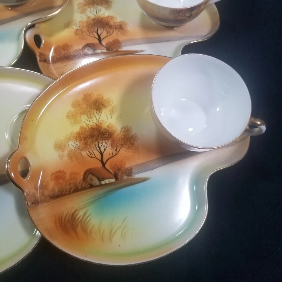 Snack Trays & Cups Noritake Tree in the Meadow Hand Painted Japan Set of 6 & 4 - Image 2 of 4