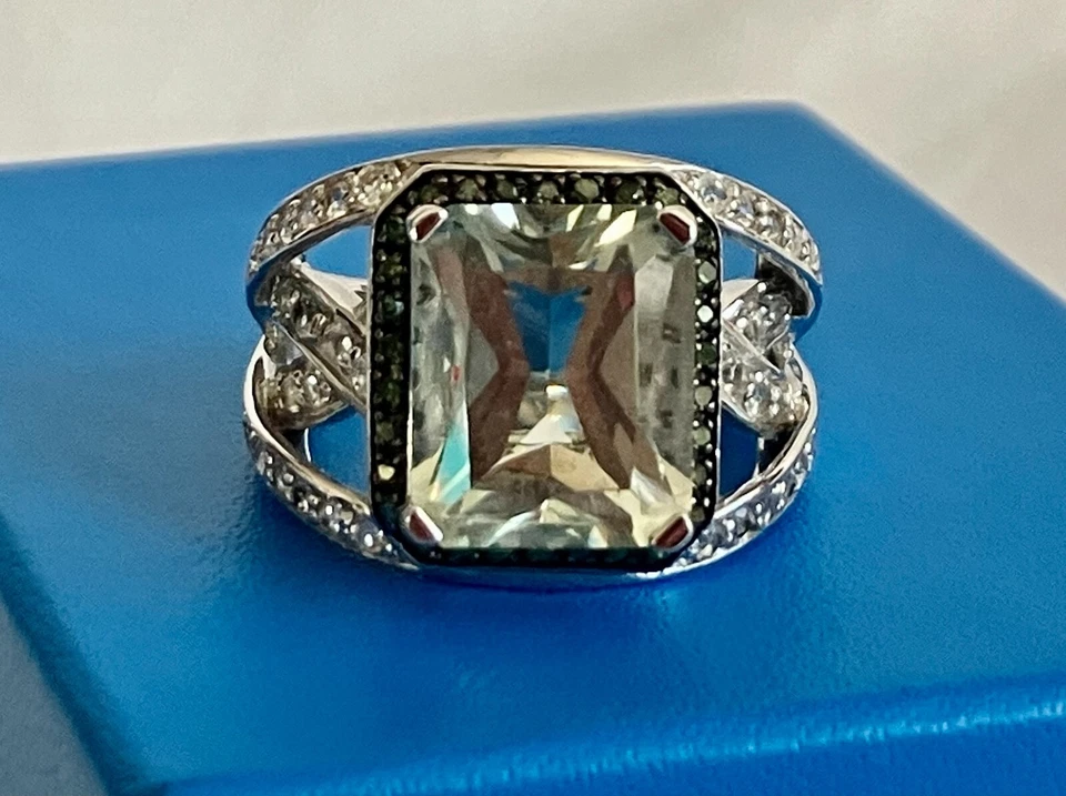 ANILLO DE PLATA ESTERLINA TOPACIO DIAMANTE VERDE PRASIOLITA 5,58 QUILATES VICTORIA WIECK 7 MG Foto 3 de 4