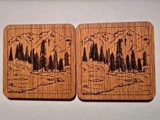 Exclusive MARLBORO Solid Oak Wood Coasters, Set of 2, FREE S&H