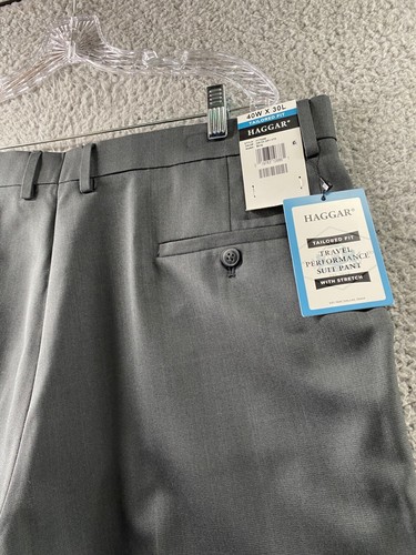 Haggar Dress Pants Mens 40 Gray Travel Suit Performance Tailored Fit 40x30 NEW - Picture 8 of 11